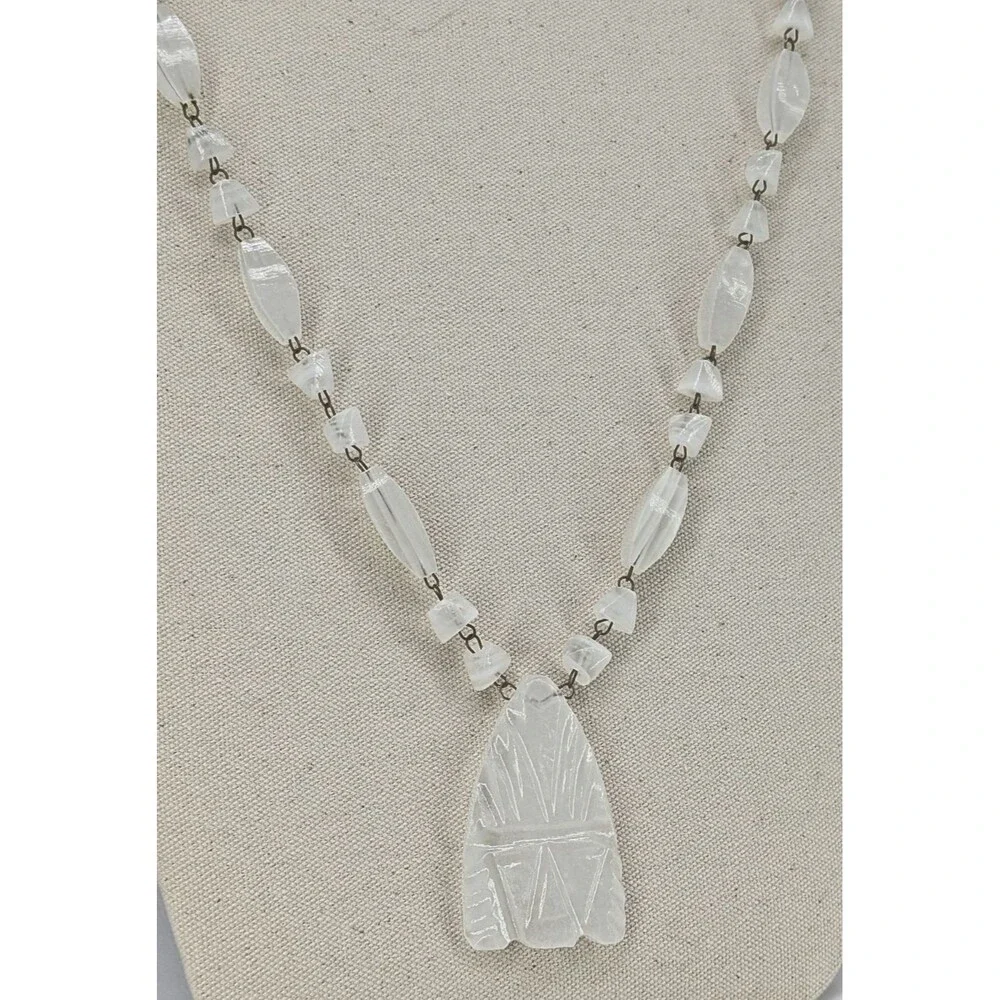 Vintage White Quartz Face Pendant Necklace Infinity Loop Silver Tone 17 In 103g